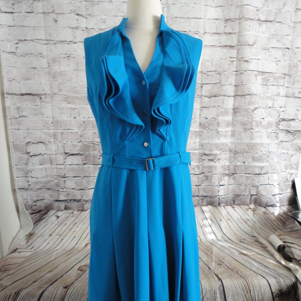 Saks Fifth Avenue Black Label Teal Ruffle Midi Dress